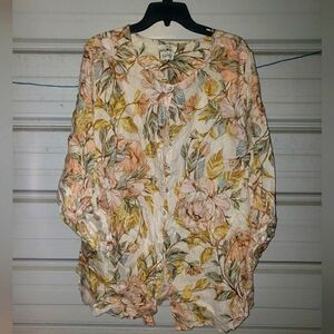 Plus Size 2X/3X Nicole Miller Linen floral blouse top shirt women's